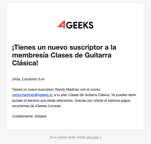 Subscription notification
