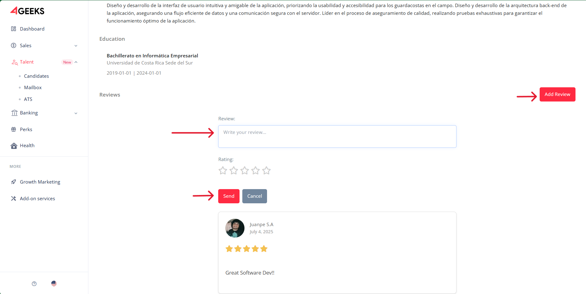 Feedback section